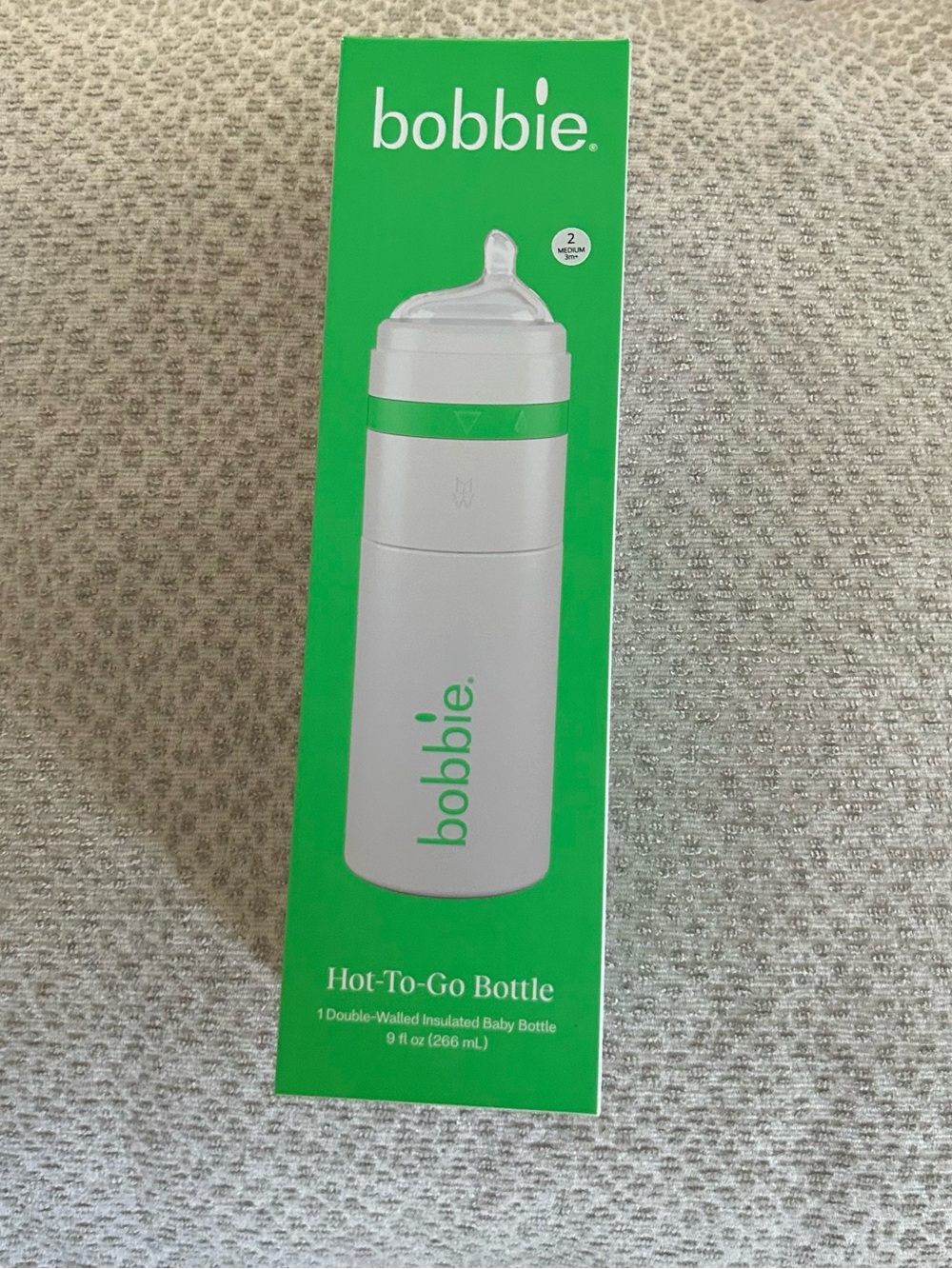 Bobbie Hot-To-Go Insulated Baby Bottle - White with Green Accent Container
